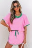 Luxury Colorblock Edge Drop Shoulder T Shirt and Skort 2Pcs Set - treasures-4-u-2-day