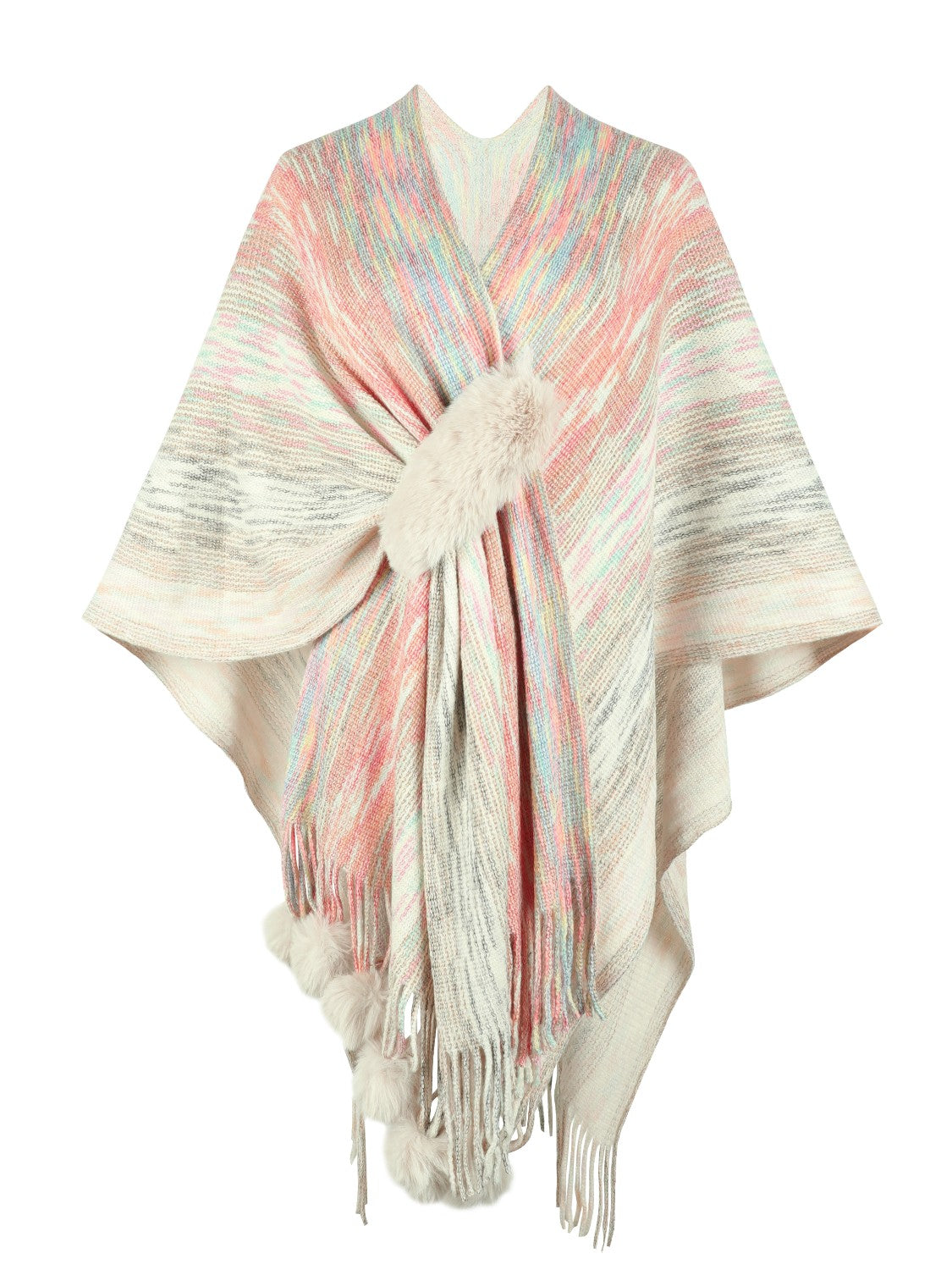 Monah Paloma 100% Polyester Pretty-n-Plush Heathered Fringe Hem Poncho (Multicolor)