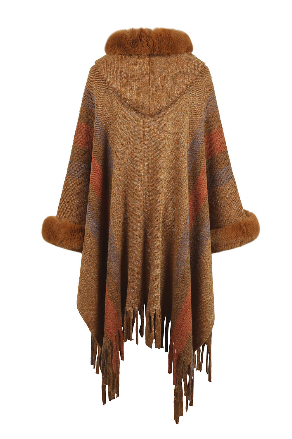 Monah Paloma 100% Polyester Pretty-n-Plush Long Line Fur Fringe Detail Poncho (Multicolor)