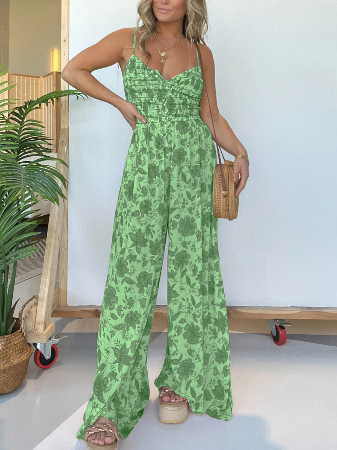 Bold-n-Beautiful 100% Spandex Floral Print Sweetheart Neckline Palazzo Pant Jumpsuit (Multicolors)