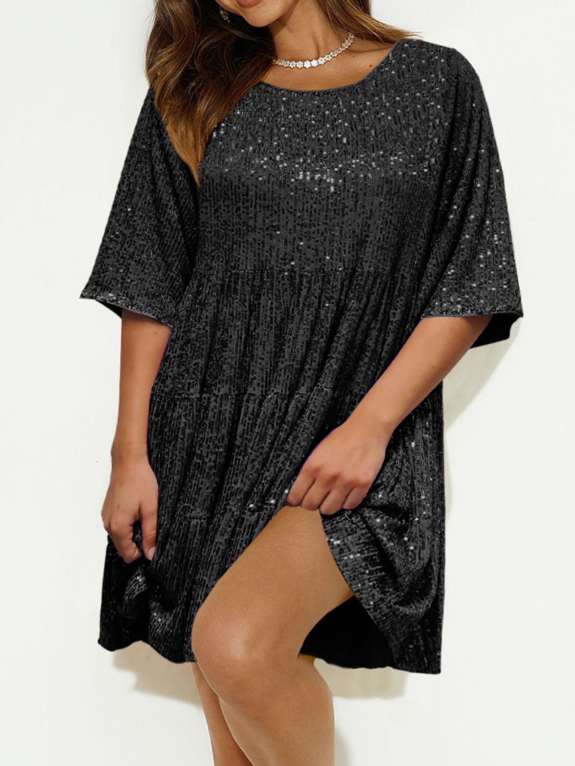 Fashion Plus Polyester/Elastane Sequin Bespangled Half Sleeve Mini Dress (Multi)