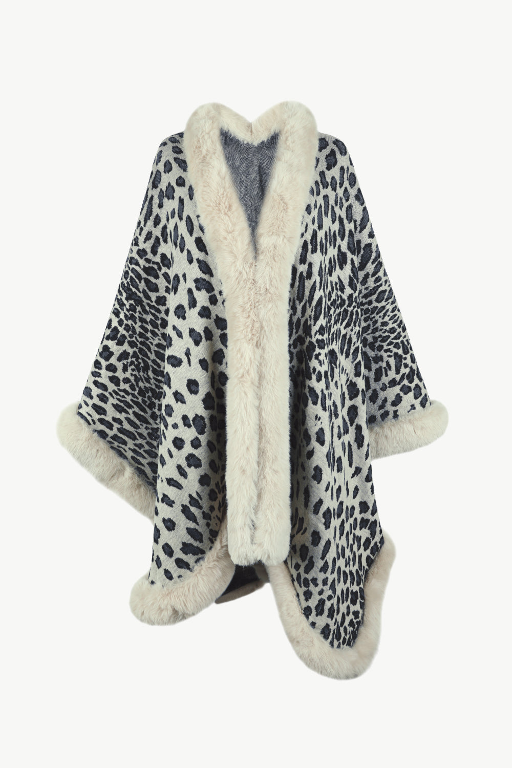 Monah Paloma 100% Acrylic Pretty-n-Plush Fur Fringe Leopard Pattern Print Poncho (Multicolor)