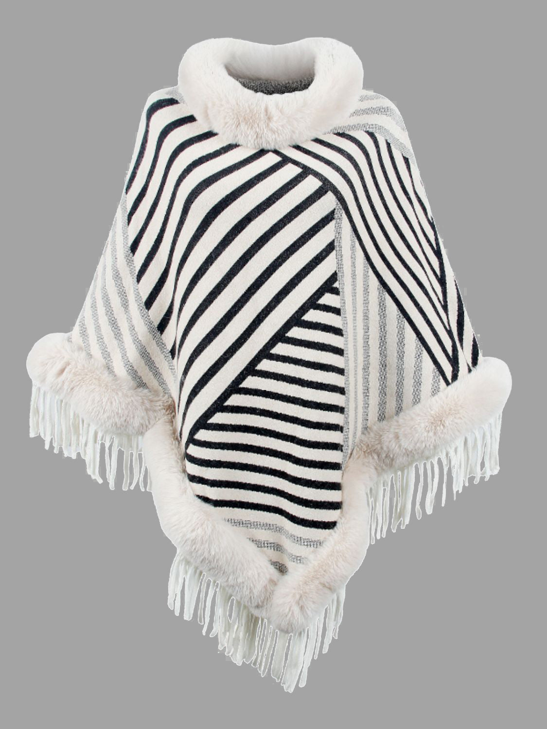 Monah Paloma 100% Polyester Pretty-n-Plush Fur Fringe Collar and Hem Poncho (Multicolor)