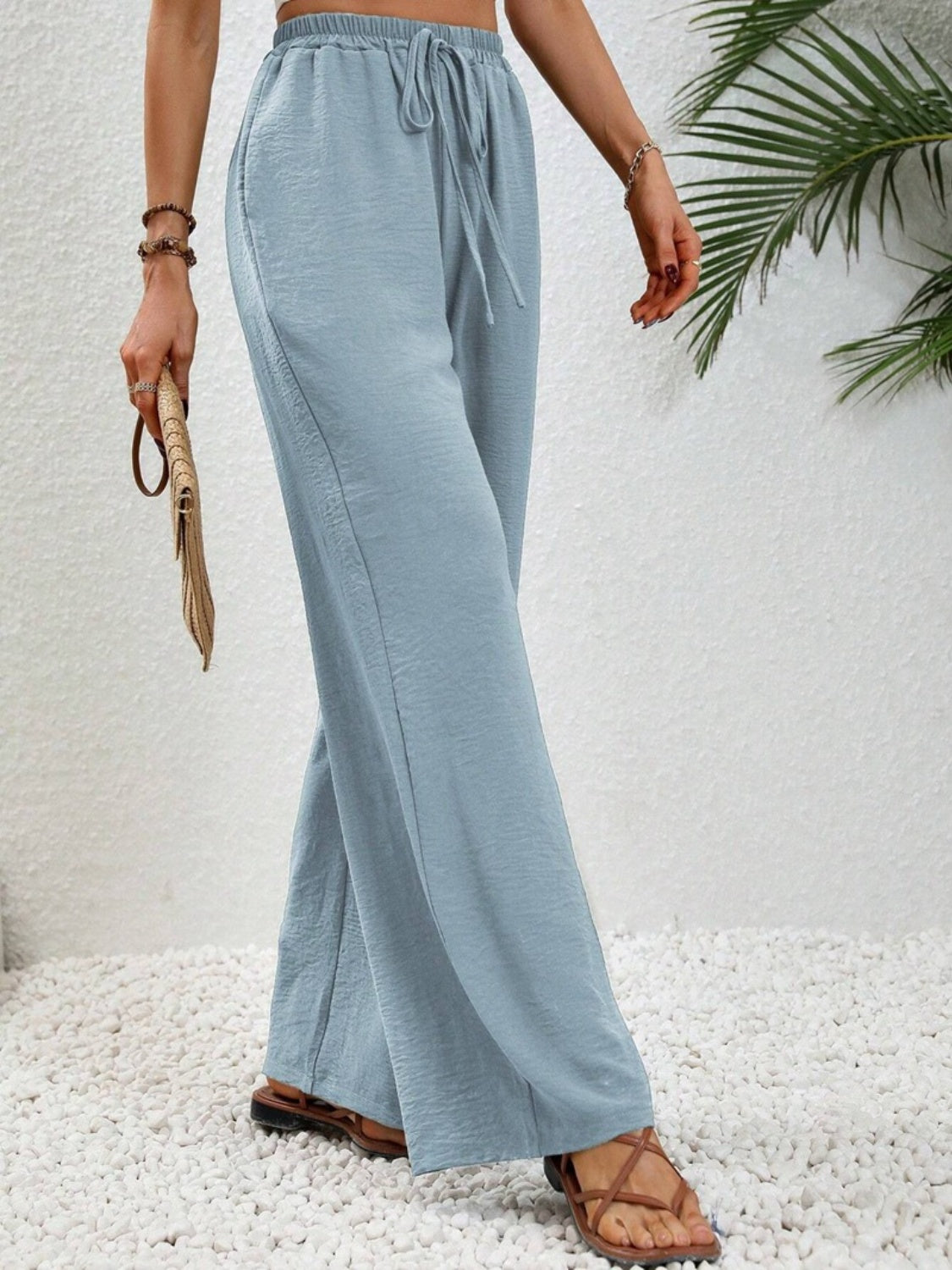 Our Best 100% Polyester Wide Leg Drawstring Waist Palazzo Pants (Multi Colors)