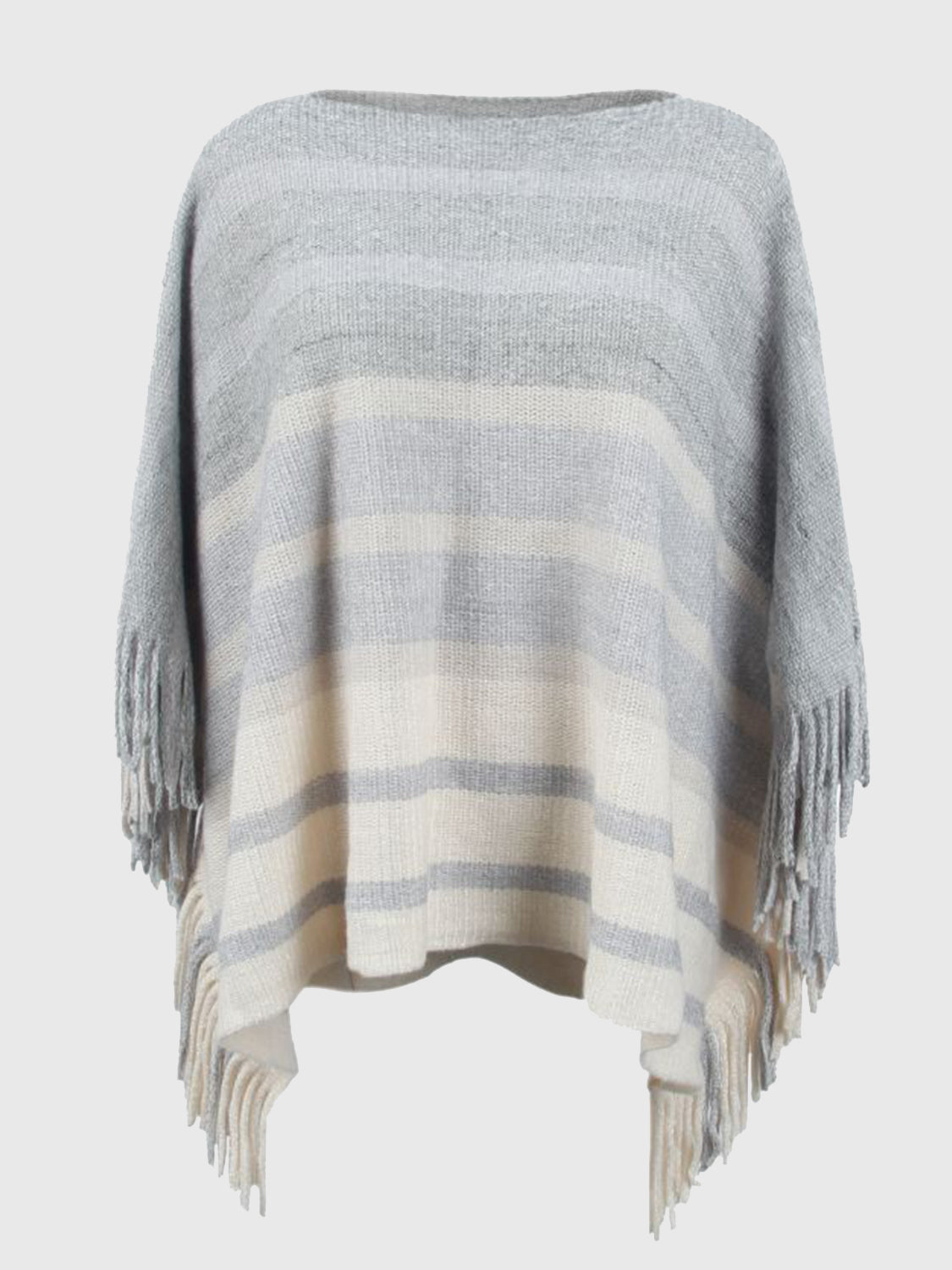 Monah Paloma 100% Polyester Pretty-n-Plush Stripe Boat Neck Fringe Detail Poncho (Multicolor)