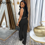 Doyerl Vintage Elegant 2 Piece Sets Woman Outfit Workwear Patchwork Double-breasted Vest Top and Wide Leg Pants Matching Sets - treasures-4-u-2-day