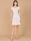 Lara Allison Short Sleeve Beaded Cocktail Dress in Ivory