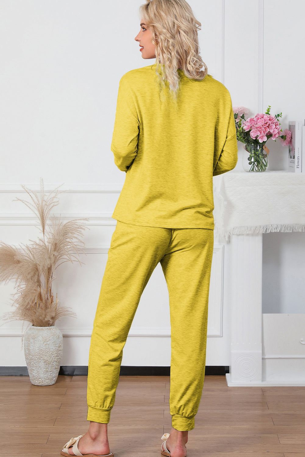 Our Best Polyester Blend Long Sleeve Top and Drawstring Waist Joggers Two Piece Lounge Set (Multicolor)