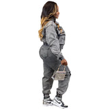 Pant Sets Long Sleeve Women Tracksuit Zipper Denim Coat Cargo Ankle Length Pants Pockets High Street Spliced Slim 2024 - treasures-4-u-2-day