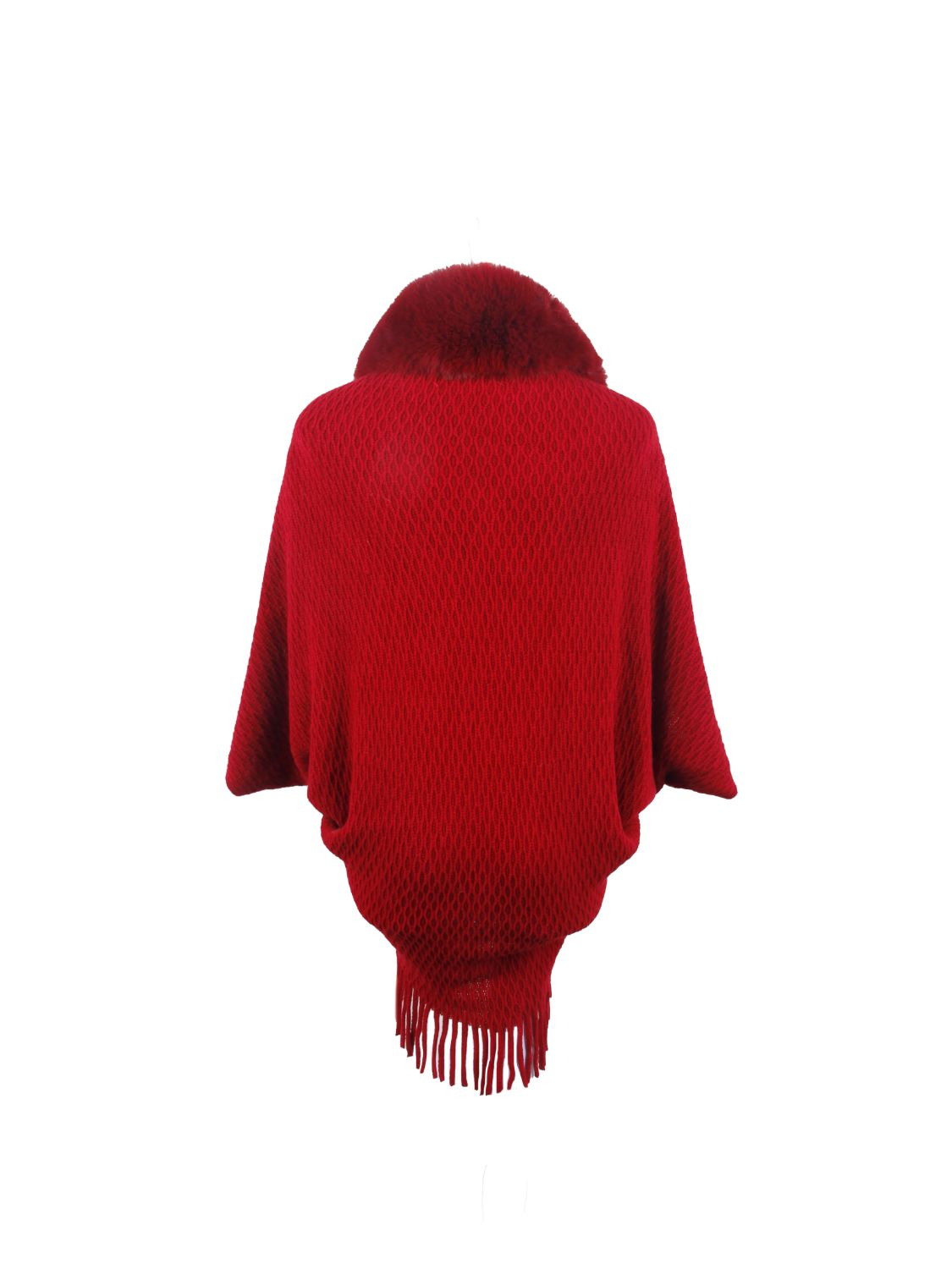 Monah Paloma 100% Polyester Pretty-n-Plush Open Front Fur Collar Fringe Poncho (Multicolor)