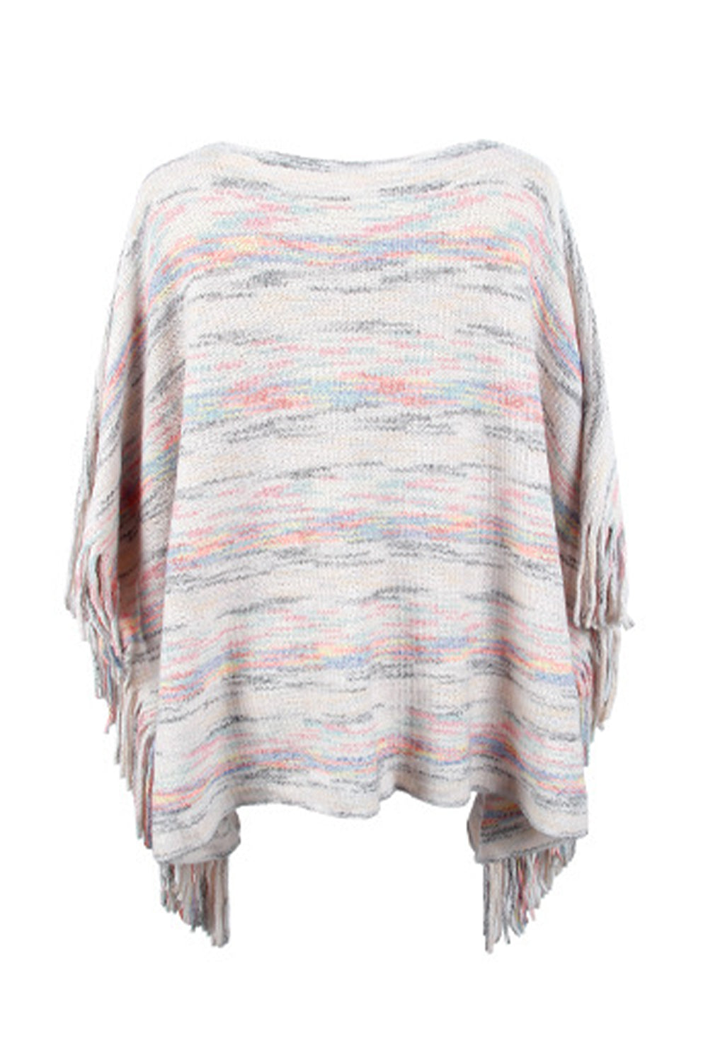 Monah Paloma 100% Polyester Pretty-n-Plush Round Neck Fringe Detail Cloak Sleeve Poncho (Multicolor)