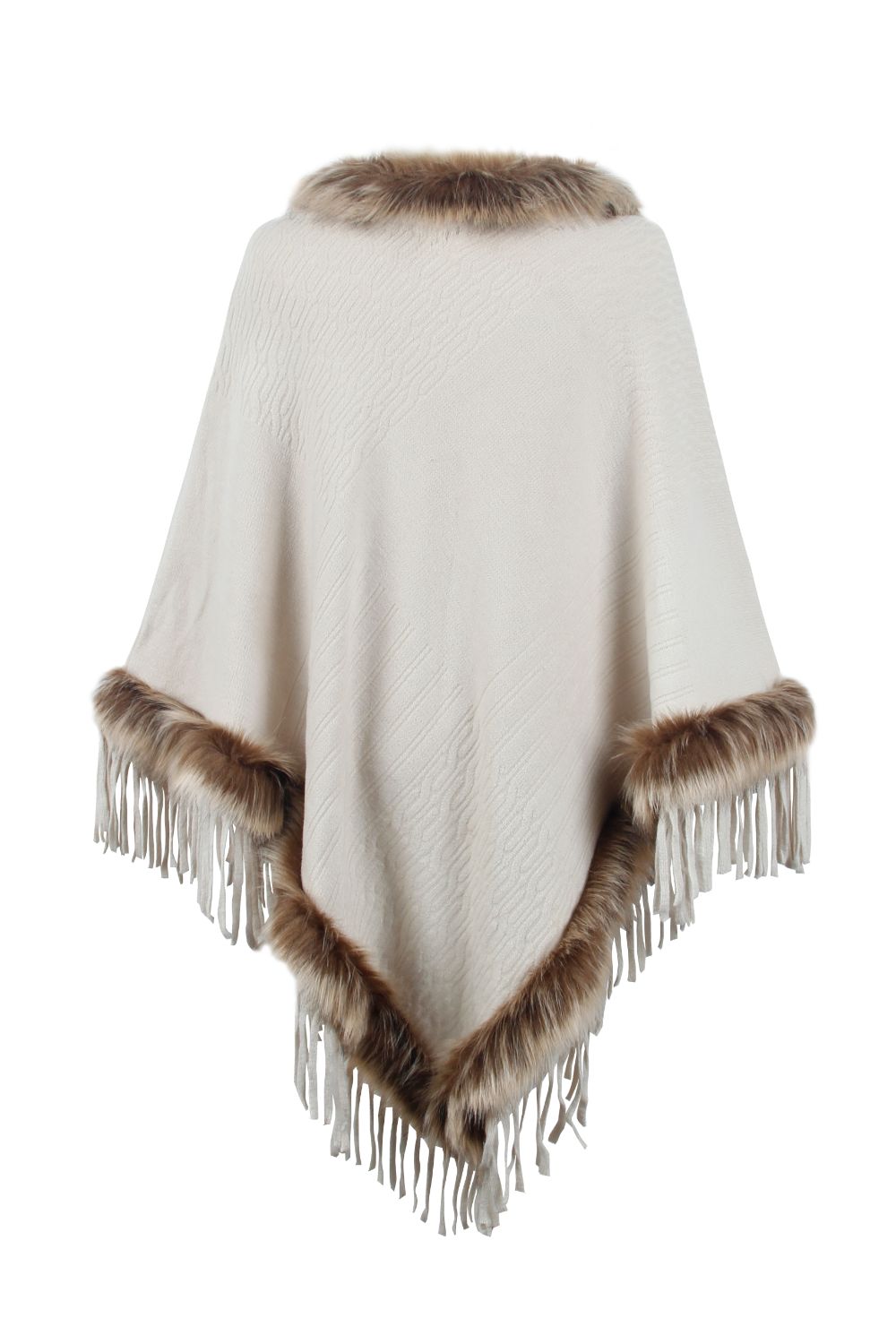 Monah Paloma 100% Polyester Pretty-n-Plush Faux Fur Trim Fringe Detail Poncho (Multicolor)