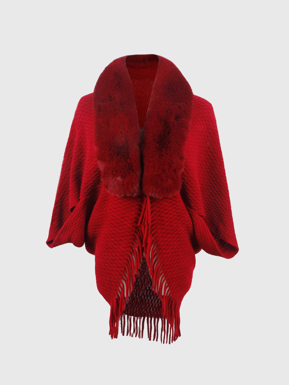 Monah Paloma 100% Polyester Pretty-n-Plush Open Front Fur Collar Fringe Poncho (Multicolor)