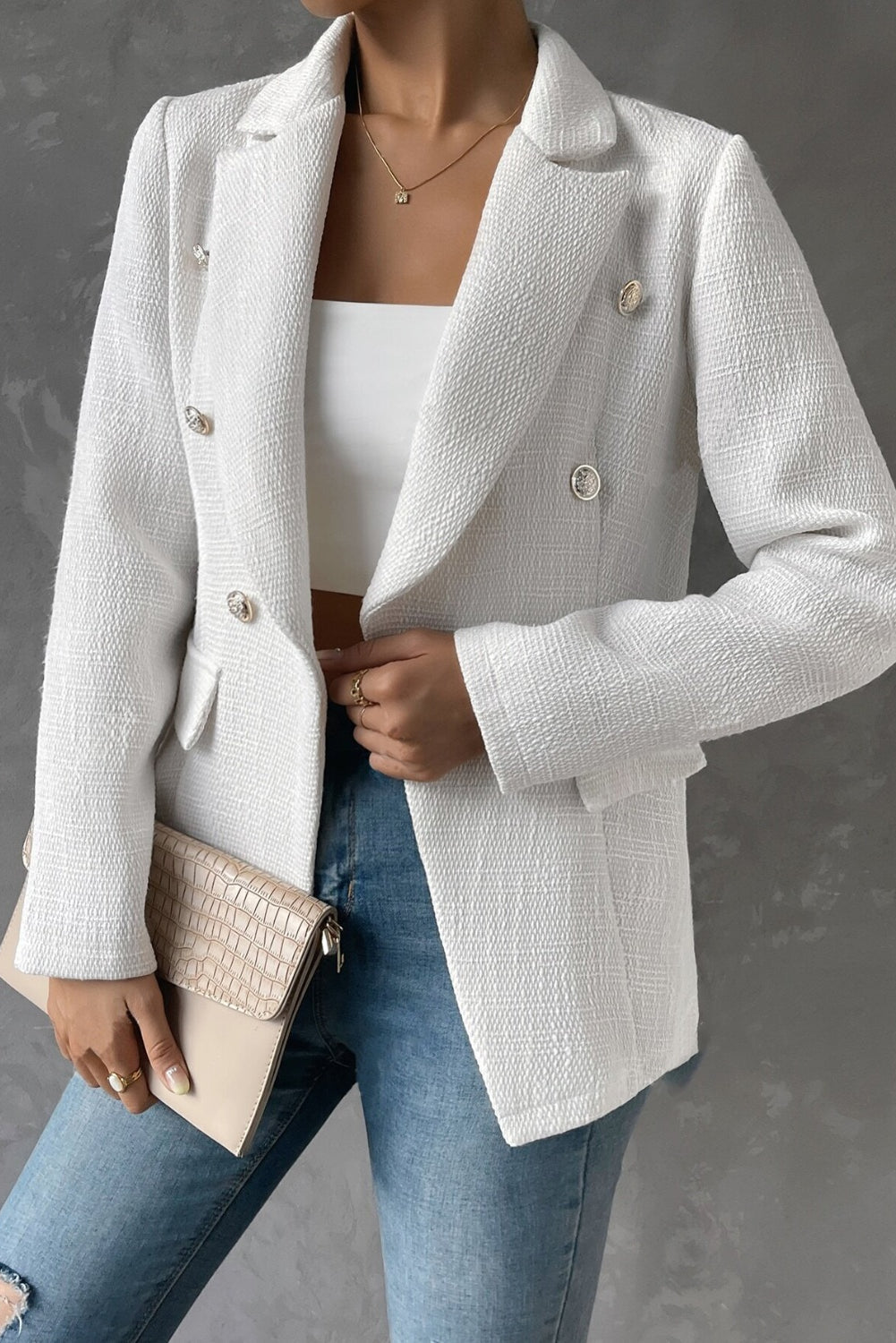 Lapel Collar Long Sleeve Blazer with Pockets