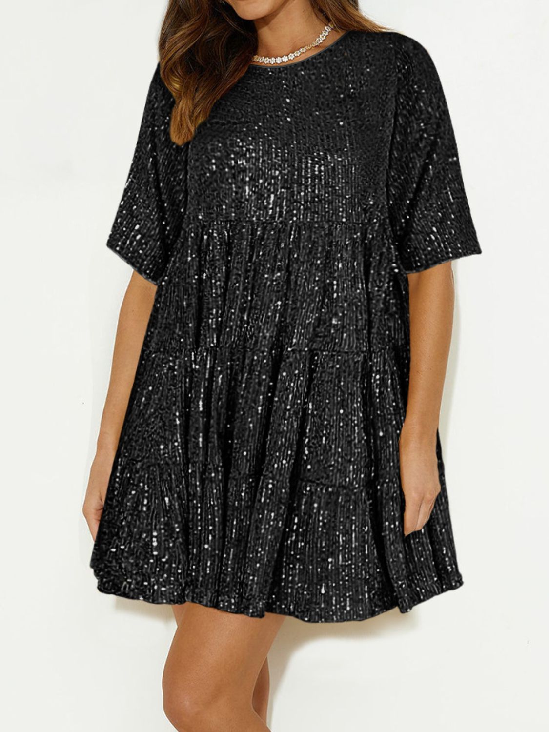 Fashion Plus Polyester/Elastane Sequin Bespangled Half Sleeve Mini Dress (Multi)