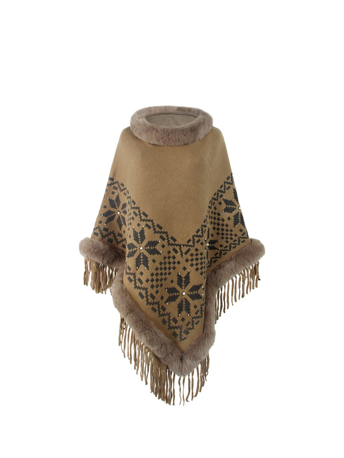 Monah Paloma Acrylic Blend Pretty-n-Plush Fringe Geometric Cape Sleeve Poncho (Multicolor)