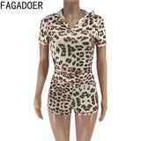 FAGADOER Sexy Leopard Contrast Letter Print Woman 2 Piece Set Outfit Short Sleeve Crop Jacket+Skinny Flare Pants Suit Streetwear - treasures-4-u-2-day