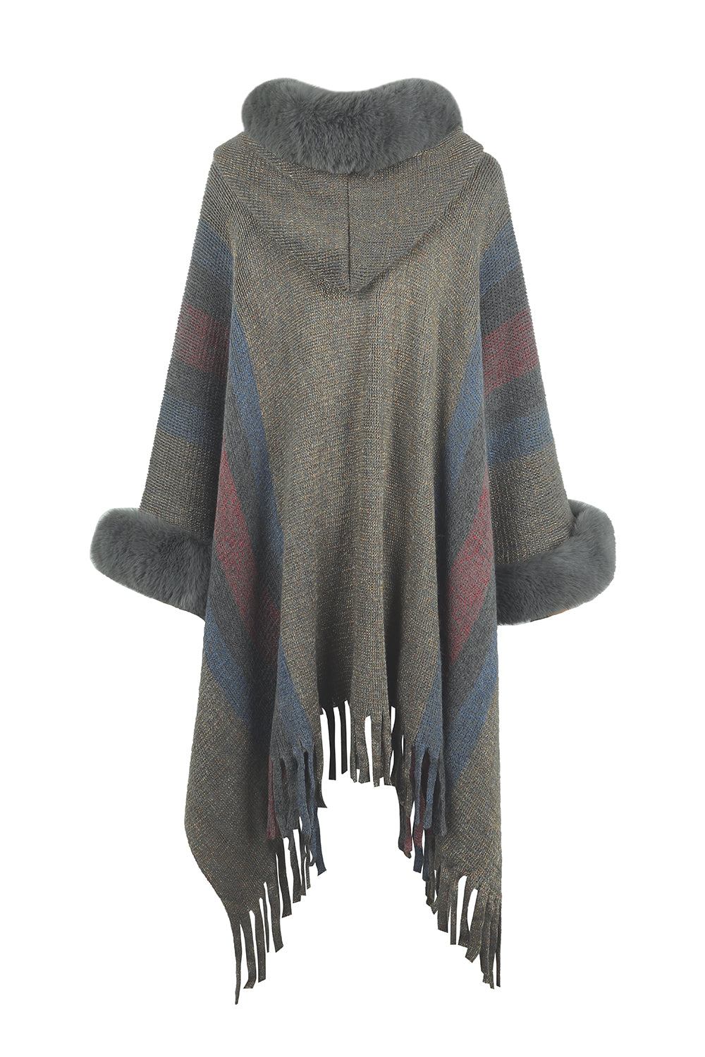 Monah Paloma 100% Polyester Pretty-n-Plush Long Line Fur Fringe Detail Poncho (Multicolor)