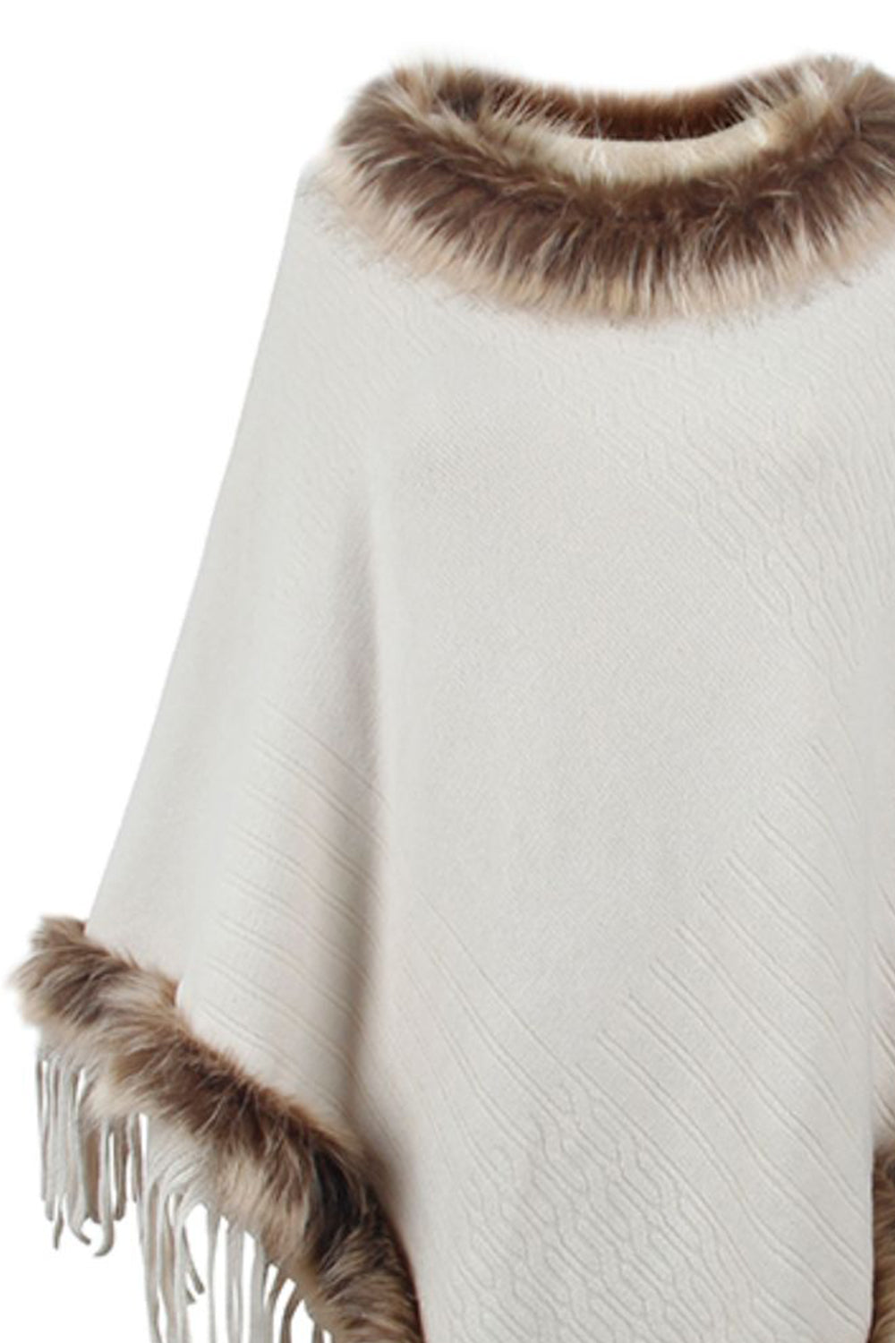 Monah Paloma 100% Polyester Pretty-n-Plush Faux Fur Trim Fringe Detail Poncho (Multicolor)