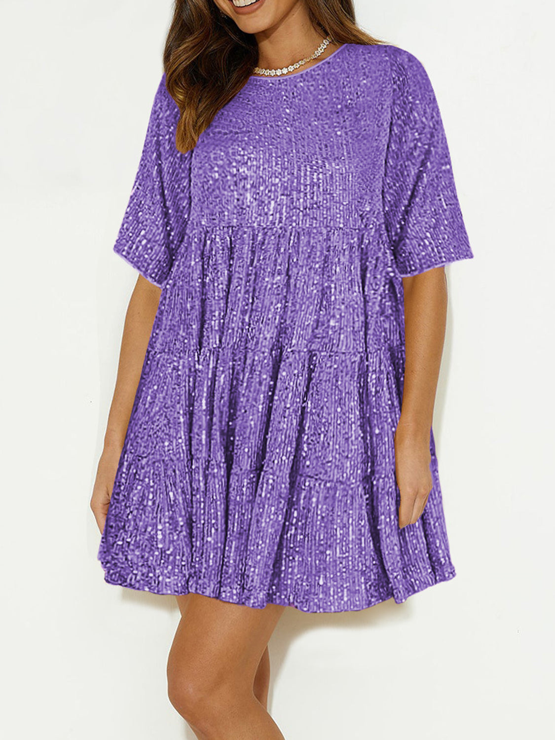 Fashion Plus Polyester/Elastane Sequin Bespangled Half Sleeve Mini Dress (Multi)