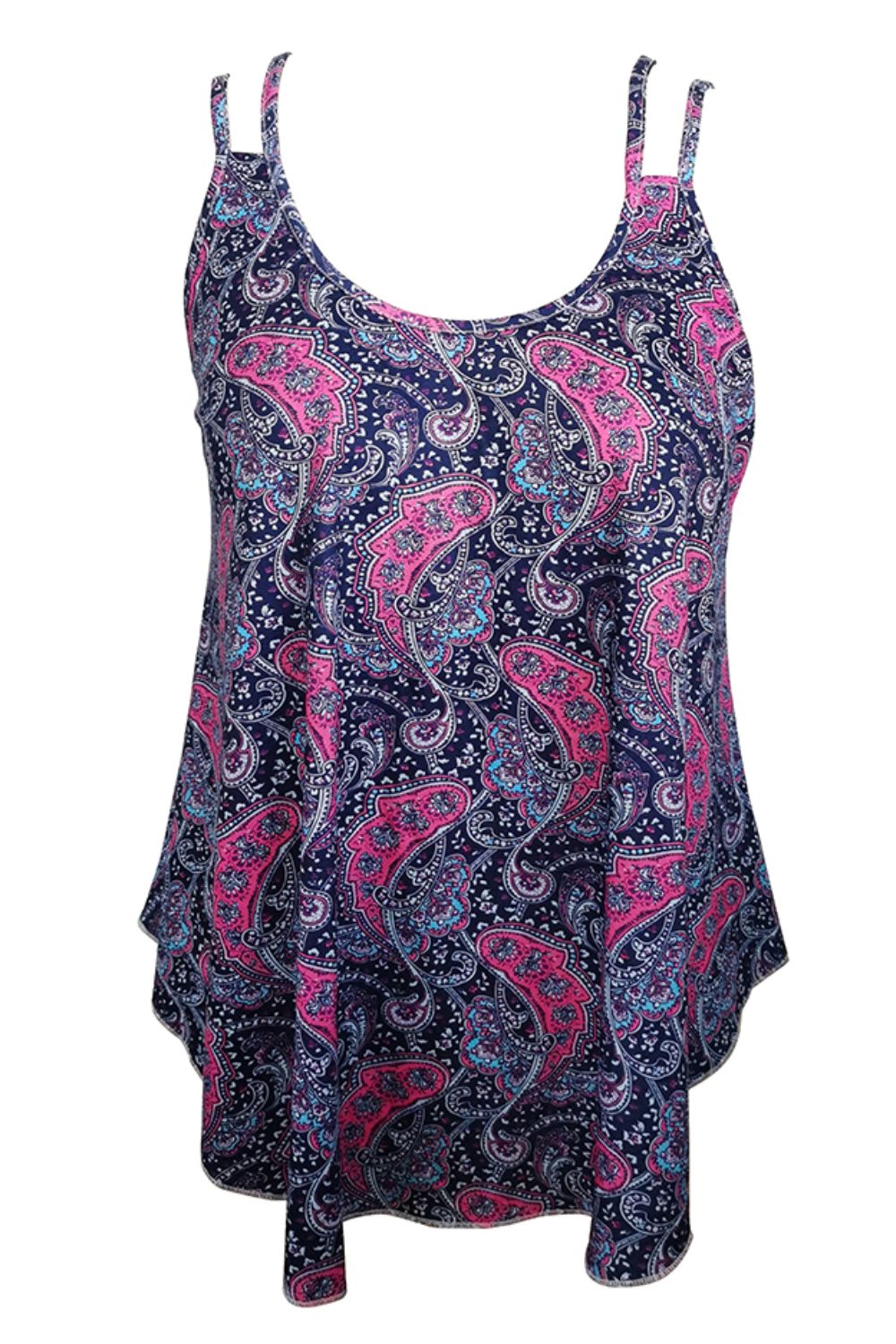 Our Best Polyester Blend Scoop Neck Fashion Plus Paisley Pattern Double-Strap Cami Top (Multicolor)