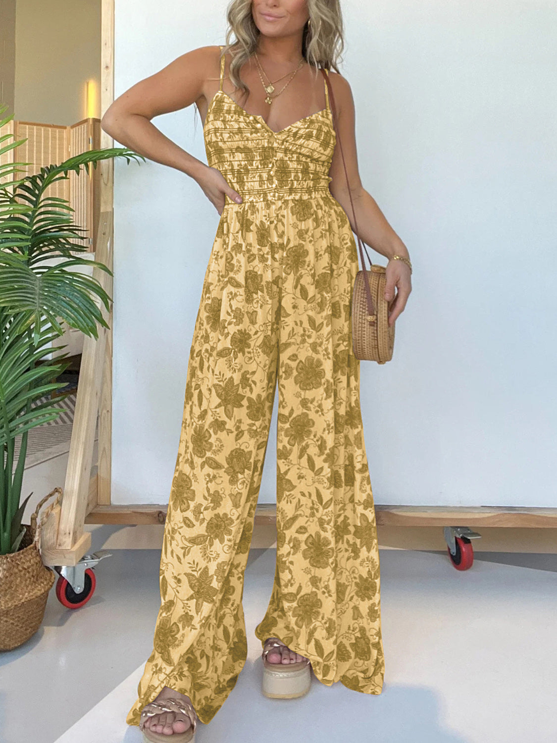 Bold-n-Beautiful 100% Spandex Floral Print Sweetheart Neckline Palazzo Pant Jumpsuit (Multicolors)