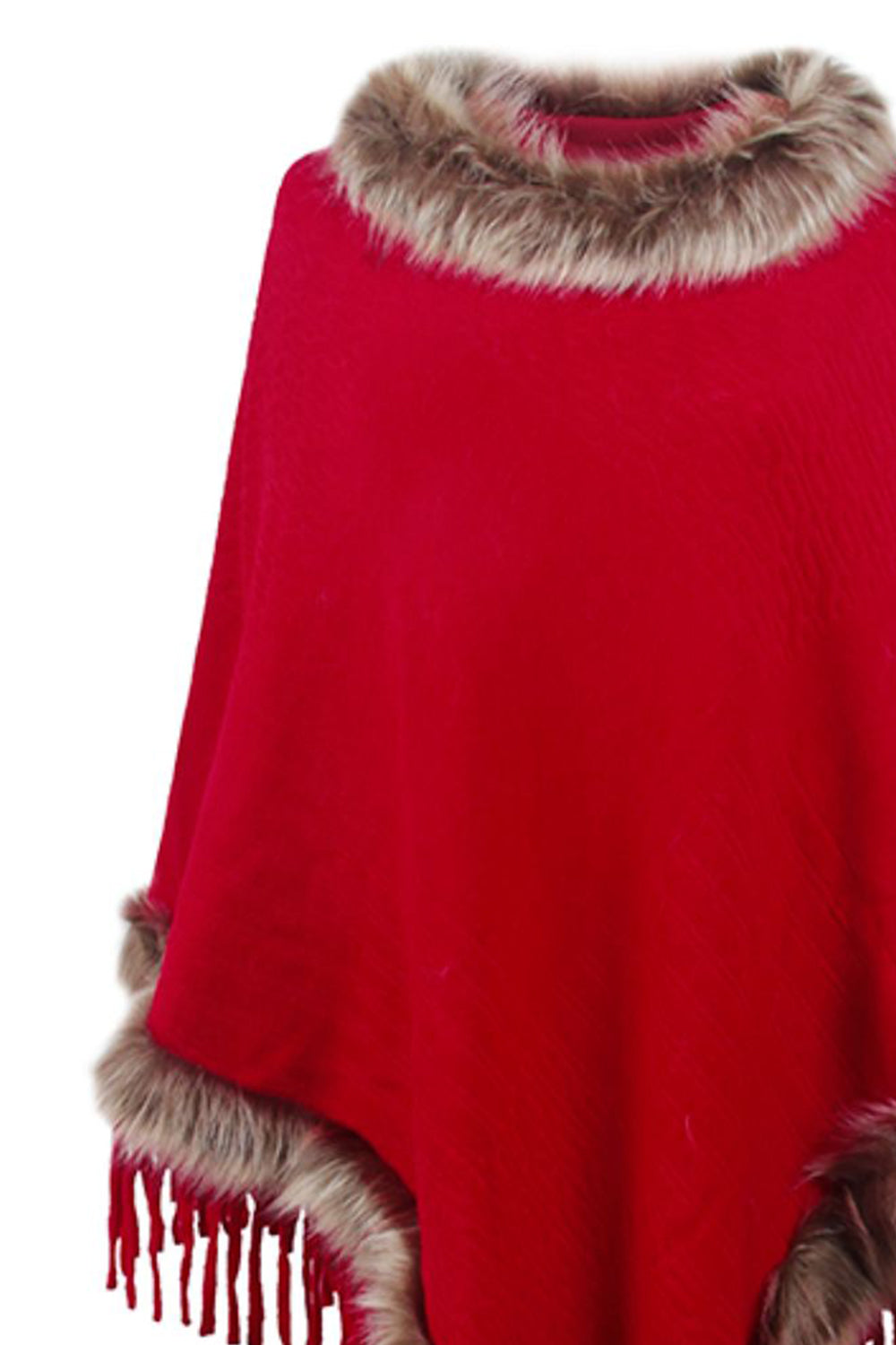 Monah Paloma 100% Polyester Pretty-n-Plush Faux Fur Trim Fringe Detail Poncho (Multicolor)