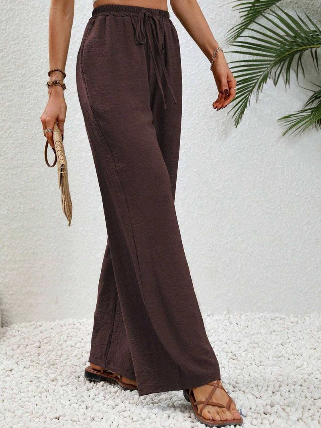 Our Best 100% Polyester Wide Leg Drawstring Waist Palazzo Pants (Multi Colors)