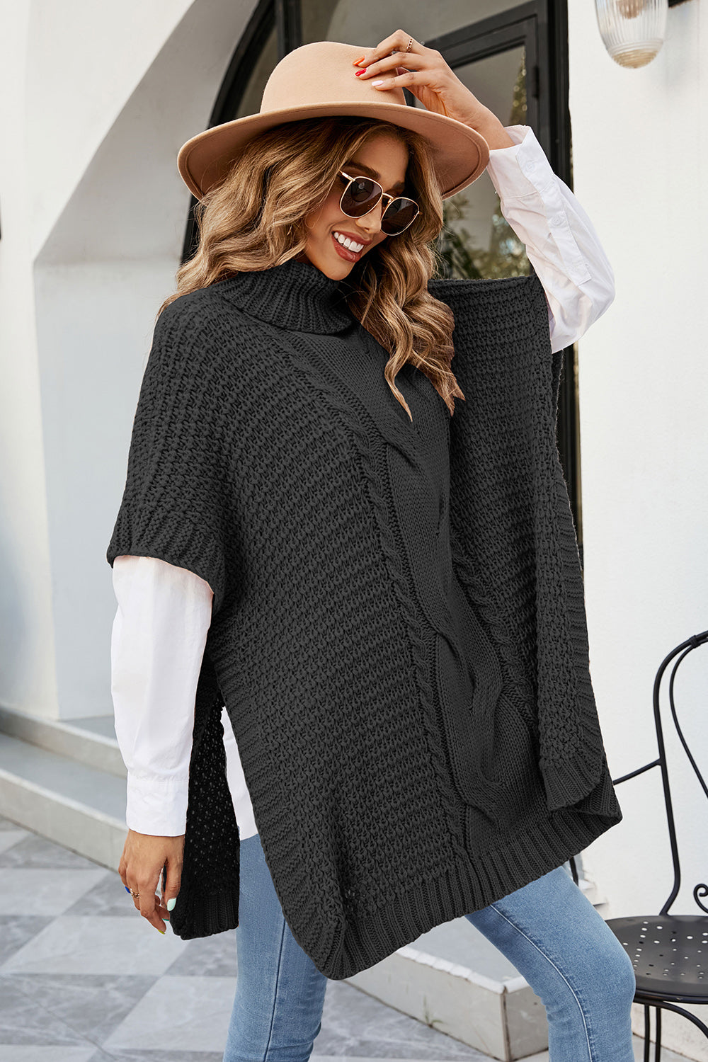 Our Best 100% Acrylic Cable-Knit Turtleneck Slit Detail Sweater (Available In Multi-Colors)