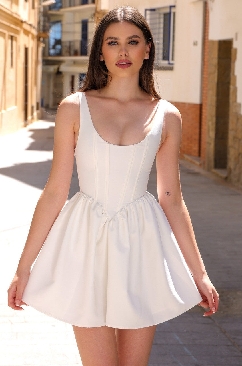 The Darling A-Line Neckline Cocktail Party Mini Dress (Wht)