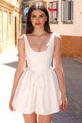 The Darling A-Line Neckline Cocktail Party Mini Dress (Wht)