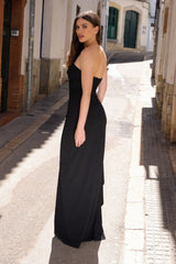 Marie Strapless Ruched Bodice Formal Wear Maxi Dress (Black) - treasures-4-u-2-day