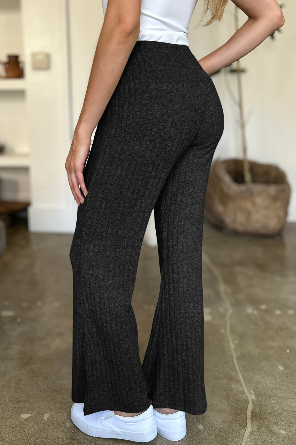 FAM-FAM Ribbed High Waist Flare Pants