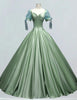 Sage Green Satin Ball Gown with Pleated Sleeves | Boat Neck Prom & Bridesmaid Dress