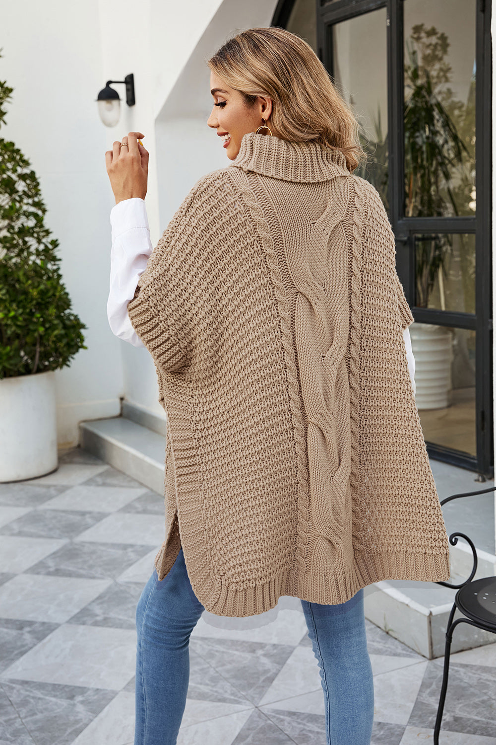 Our Best 100% Acrylic Cable-Knit Turtleneck Slit Detail Sweater (Available In Multi-Colors)