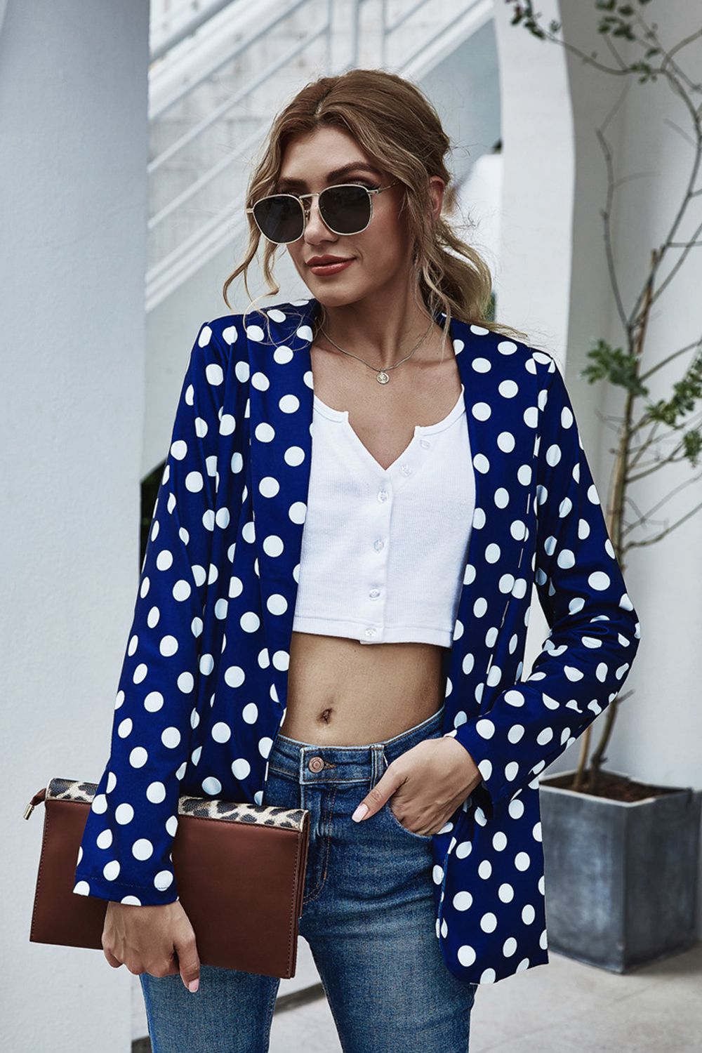 Polka Dot Long Sleeve Blazer