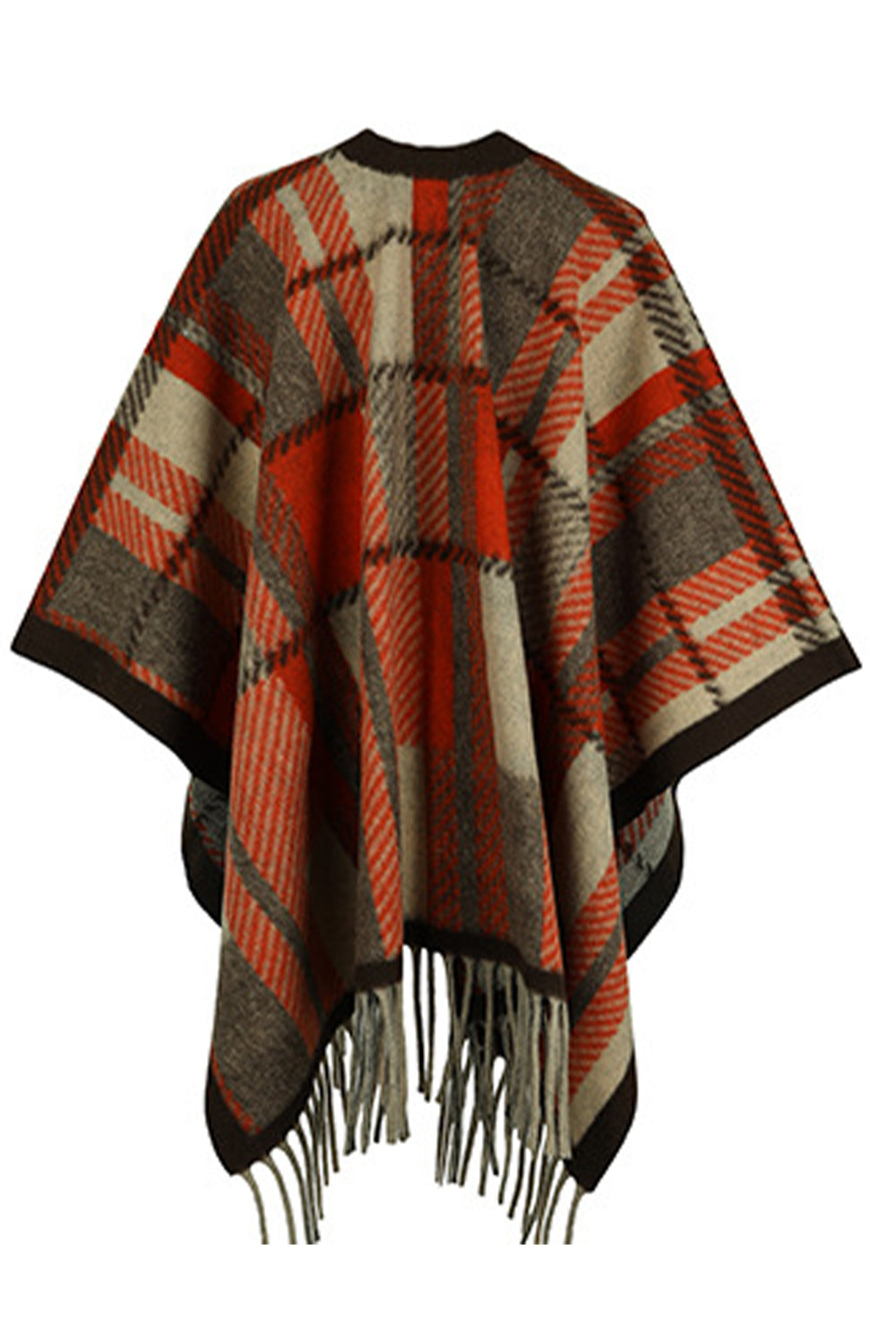 Monah Paloma Acrylic Blend Pretty-n-Plush Cloak Long Sleeve Fringe Detail Plaid Poncho (Multicolor)