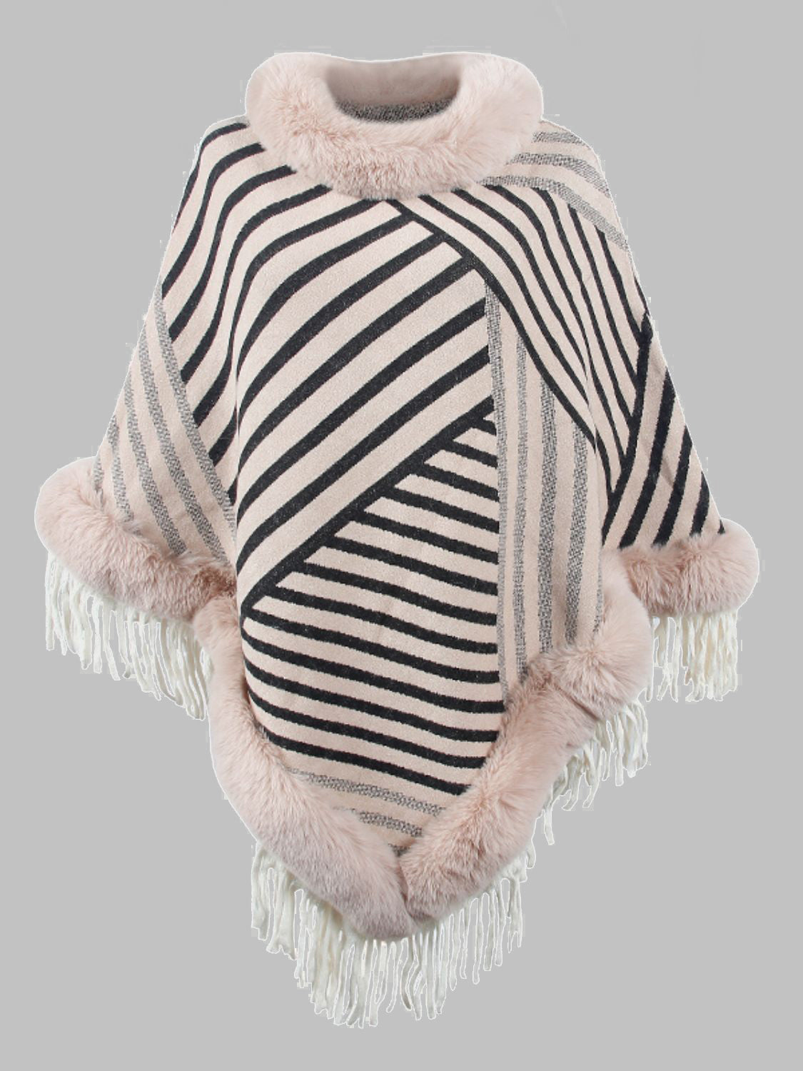 Monah Paloma 100% Polyester Pretty-n-Plush Fur Fringe Collar and Hem Poncho (Multicolor)