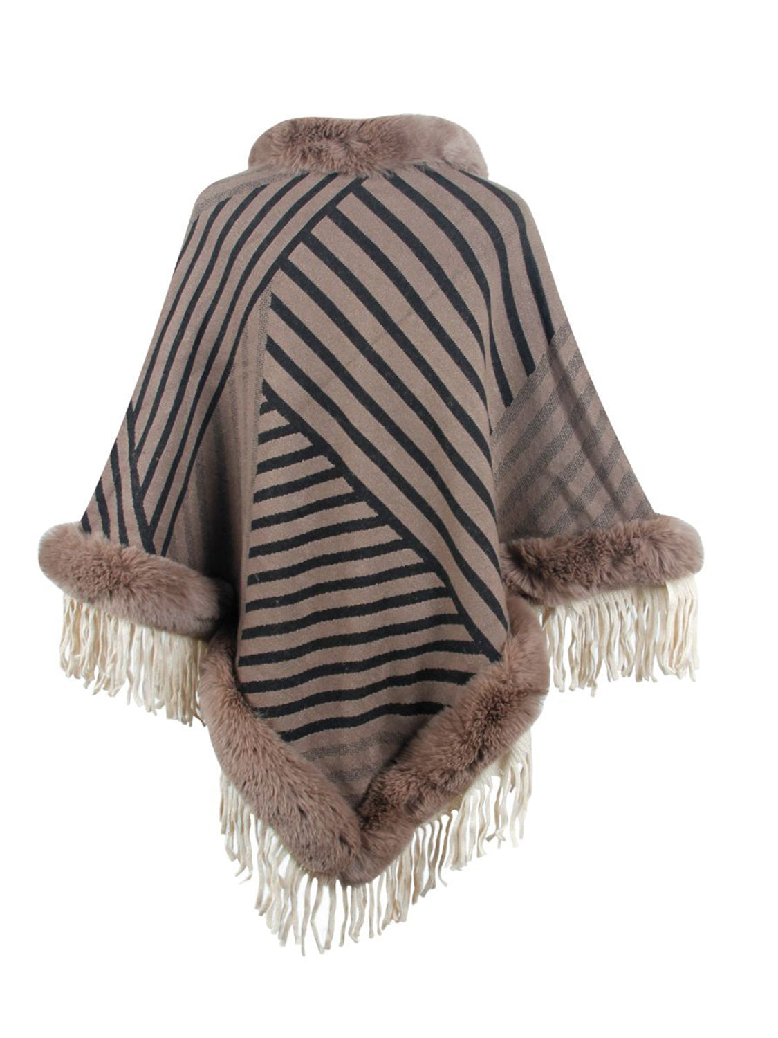 Monah Paloma 100% Polyester Pretty-n-Plush Fur Fringe Collar and Hem Poncho (Multicolor)