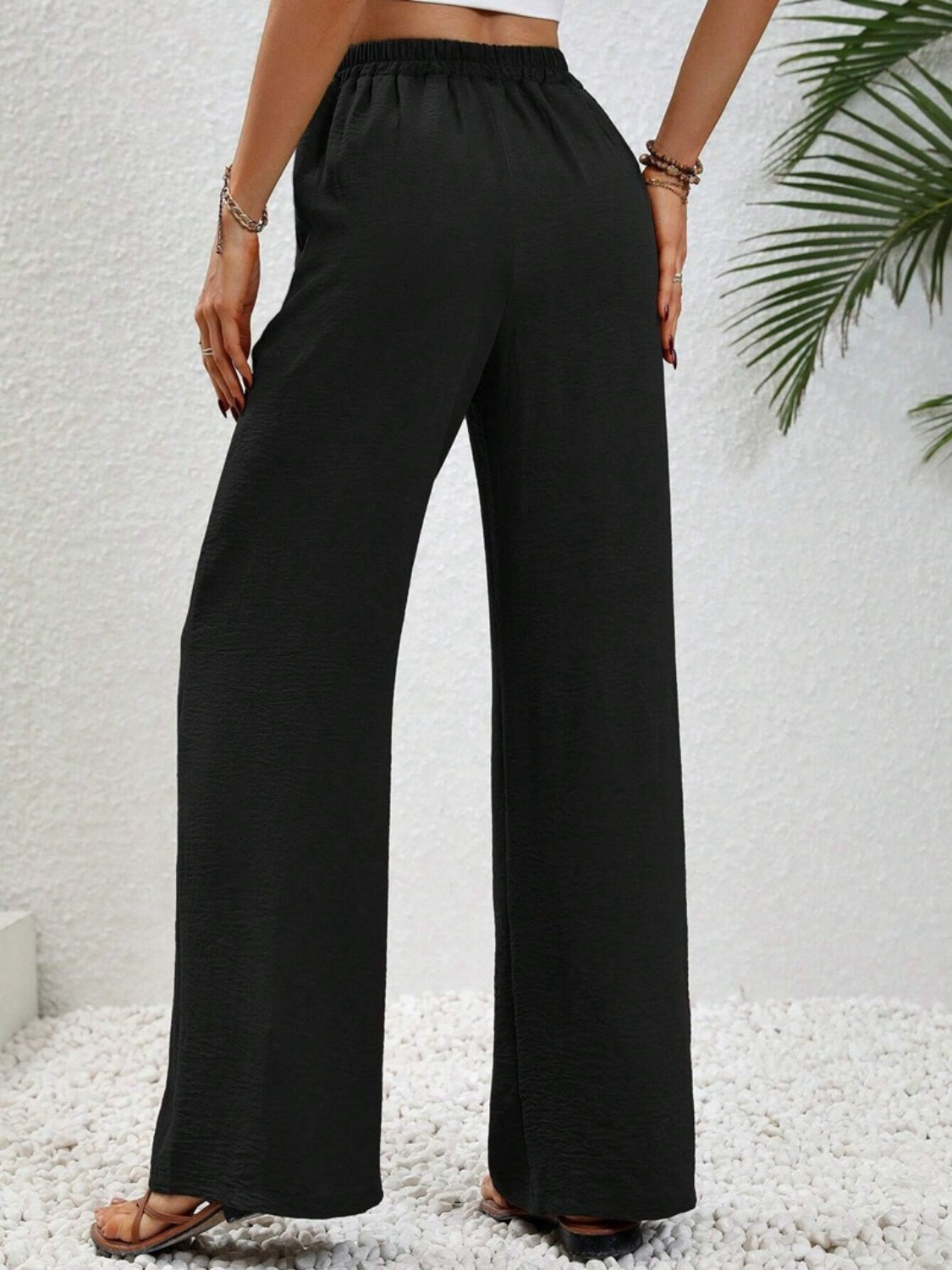 Our Best 100% Polyester Wide Leg Drawstring Waist Palazzo Pants (Multi Colors)