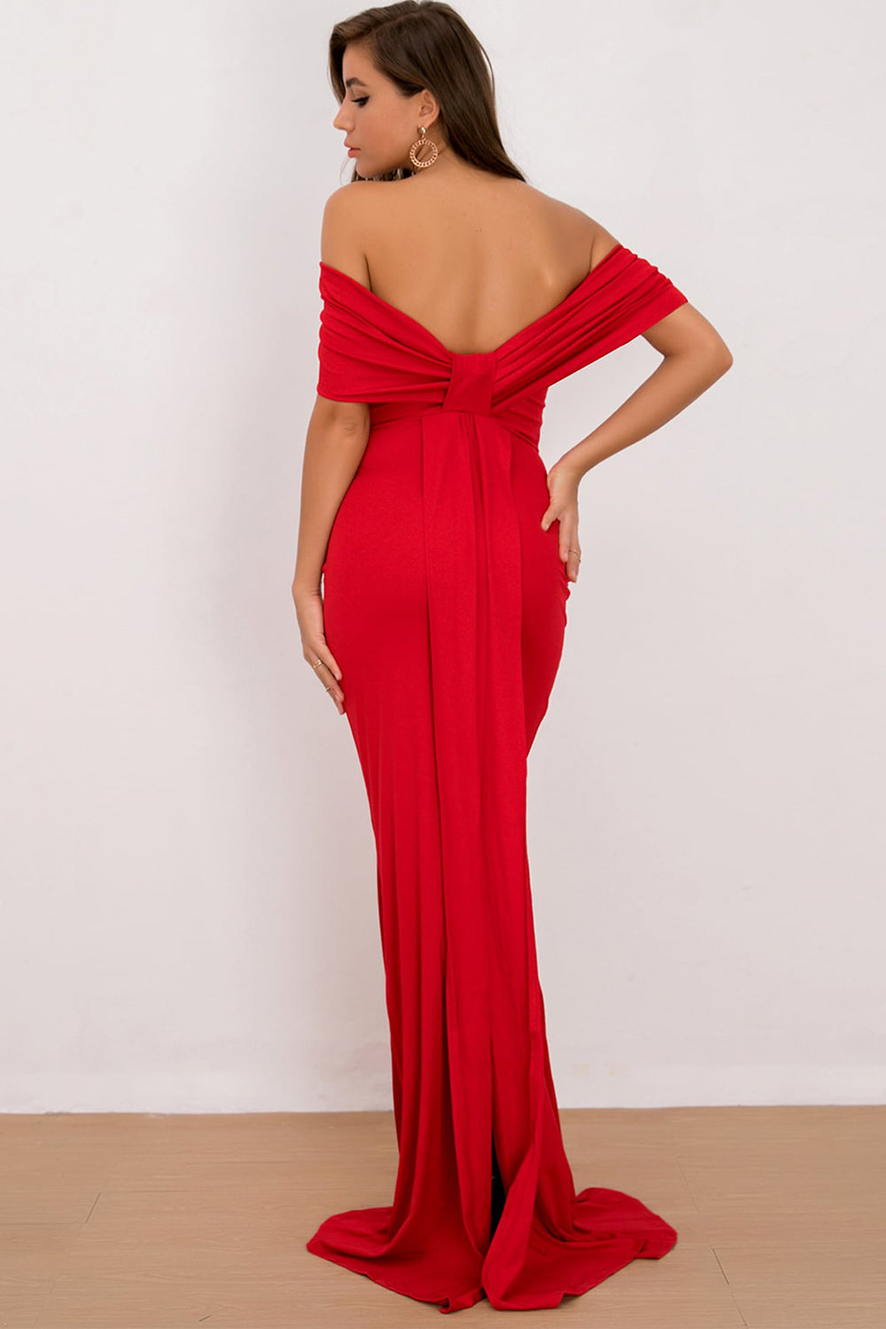 Our Best Polyester/Elastane Single Shoulder Floor Length Formal Wear Maxi Dress (Red)