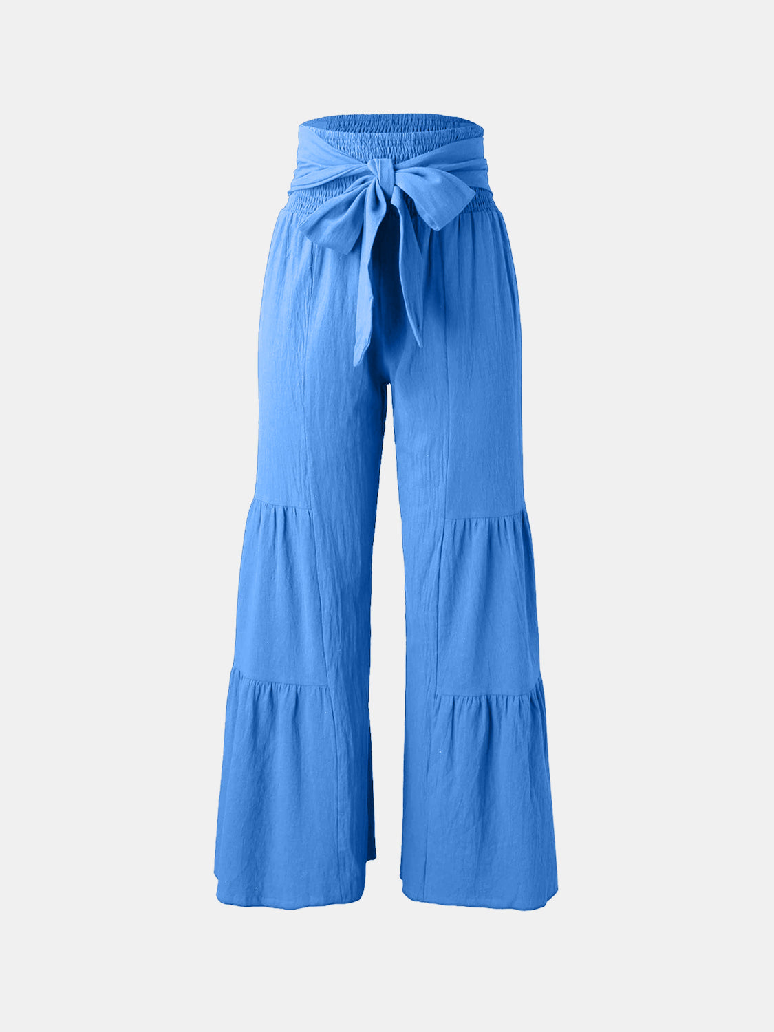 Our Best Polyester Blend Waist Tie Ruched Wide Leg Palazzo Pants (Multi-Colors)