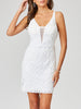 Lara Illusion V-Neck Beaded Mini Dress with Low Back