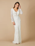 Lara Flora Beaded Long Sleeve Wedding Gown
