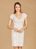 V-Neck Beaded Bridal Mini with Cap Sleeves