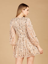 Beaded Long Sleeve Bridal Cocktail Short- OUTLET