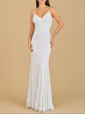 Beaded Spaghetti Strap Mermaid Gown