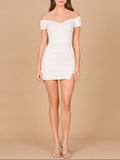 Sleek Off Shoulder Bridal Cocktail Dress | 51176