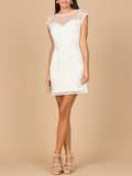 Beaded Bridal Short Dress with Cap Sleeves