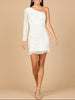 One Sleeve Beaded Cocktail Dress with Fringe